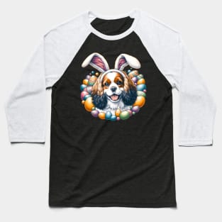 English Toy Spaniel Enjoys Easter with Bunny Ears Baseball T-Shirt